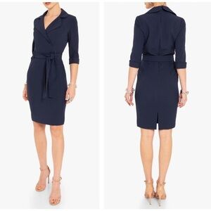 Black Halo Lucinda Belted Blue Sheath Dress Size 4 NWT